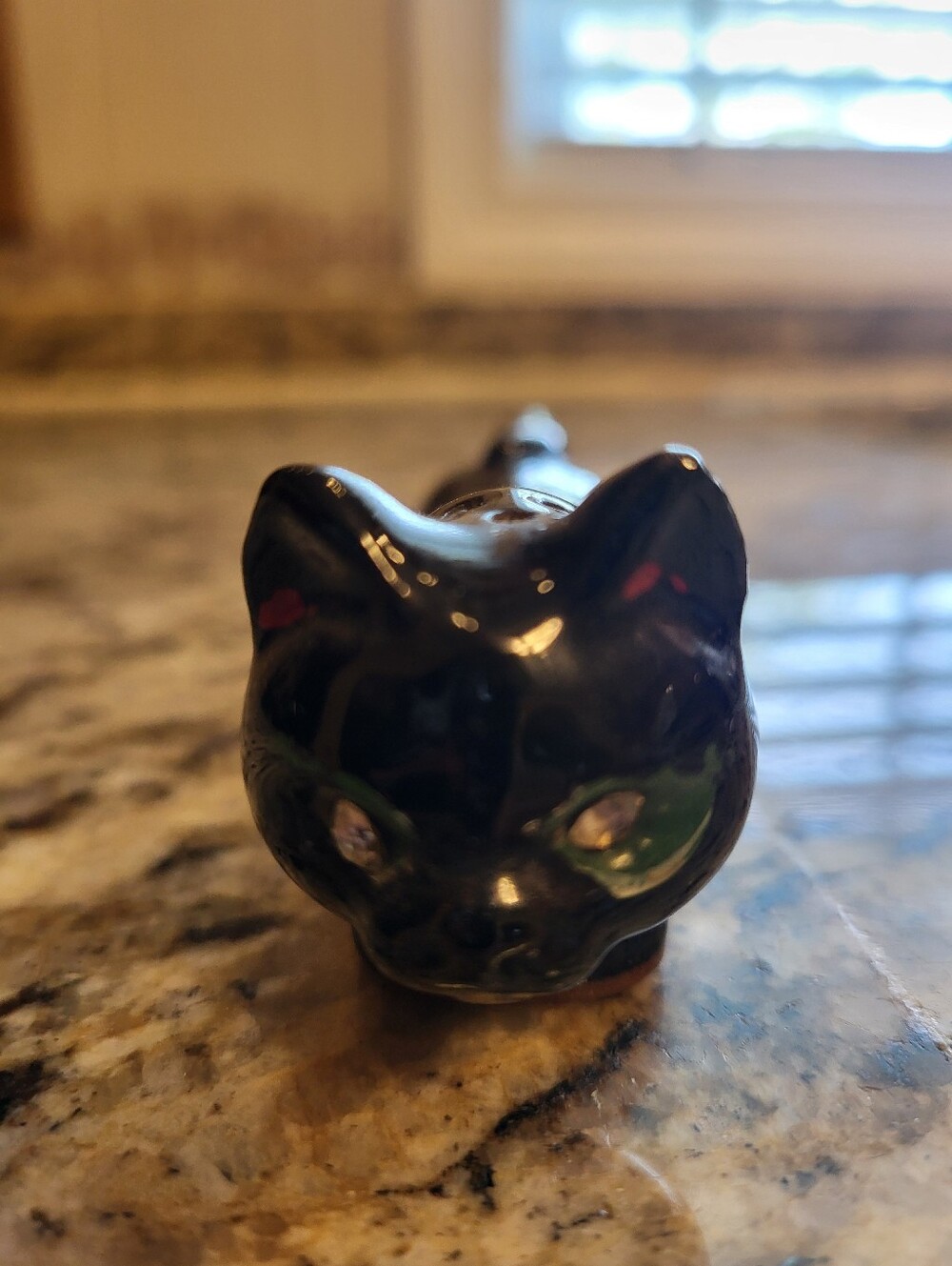 MCM 5.5 Inch Long Black Cat Figurine With Clear Rhinestone Eyes